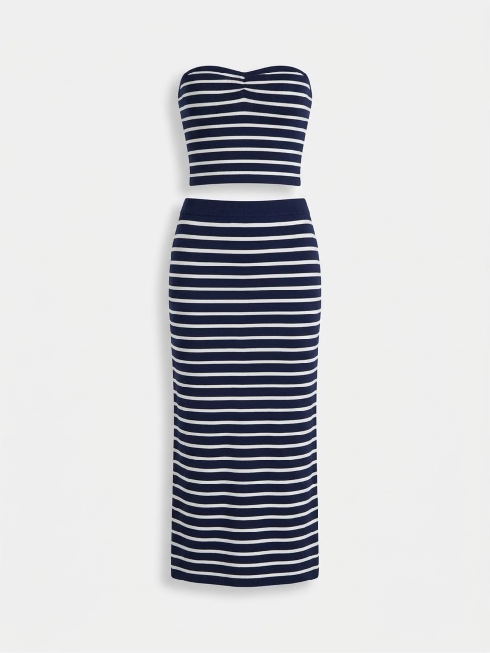 Striped SET Navy and White Midi Pencil Skirt - Women size SMALL
